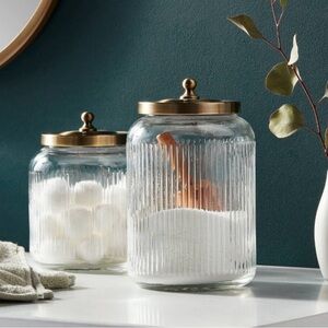 Threshold Ribbed Glass Jars with Gold Lids - Set of 3